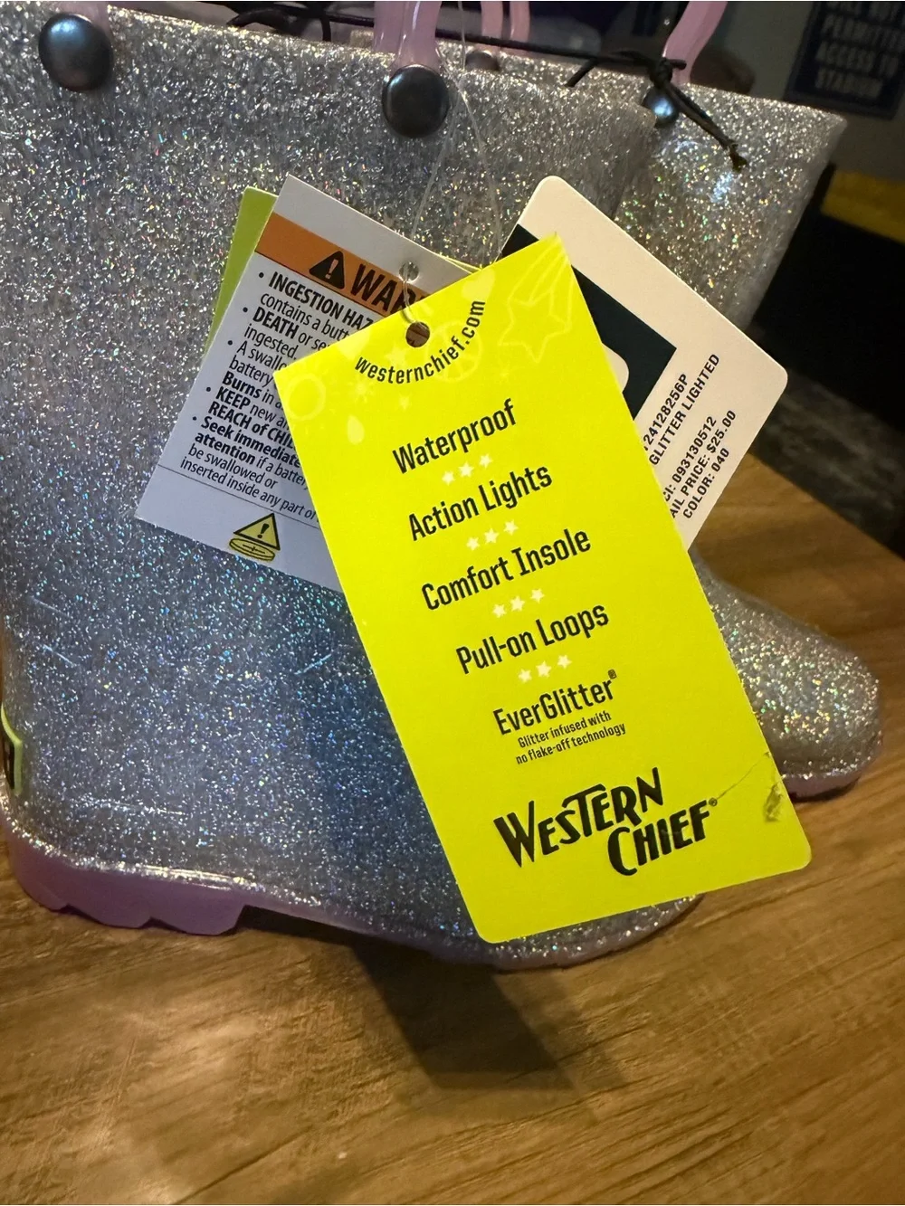 Western Chief Toddler Abby Light-Up Glitter Rain Boots Size 10T NWT